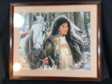 Framed Art Indian maiden Signed Maija 31 x 27in