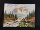 Art Signed Mountain Stream Lloyd Reasor Oil on Canvas painting 16 x 12in