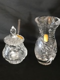 East Germany Lead Crystal Sugar And Vase 2 Units