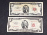 2, $2 dollar bills from 1953