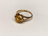 10K Gold Ring with Large Yellow Gemstone, Size 10
