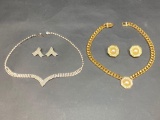 2 Sets of Matching Clip On Earrings & Necklaces