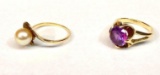 10K Gold Rings with Amethyst & Pearl, 2 Units