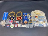 Collection of pins and necklaces, mostly DAR, Daughters of the American Revolution