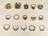 15 Rings of Various Sizes, Amethyst, Opal, Pearl, etc