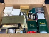 Box of miscellaneous, ornaments, ceramics, poker chips, wallet, etc