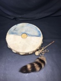 Native American Drum With Raccoon Tail