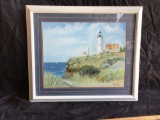 Lighthouse painting framed art 23in x 23in