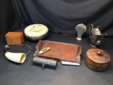 Corn recipe box with two wooden tray would containers tea pot and vase