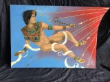 Egyptian male nude painting art 27in tall unframed art