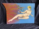 Egyptian male nude painting art 29in tall unframed art