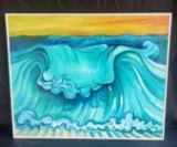 Acrylic on canvas, big ocean wave signed says Rich Klopfer 93