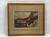 Signed framed Asian art 23 x 20 in