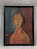 Signed framed art portrait Modiglian 19 x 26 in