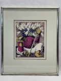 Signed framed lithograph, Flower Vendor 215/250 by Emilio Amero 1908, 20x23in