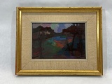 Framed painting says Dody Strasser Untitled Expressionist Landscape w/ COA
