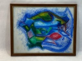 Signed Framed Abstract Art 15x12in