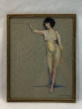 Signed Framed Nude Art Painting, Julia W., 14x11in