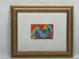 Signed framed watercolor nude art, 10 x 12 in