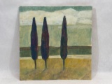 Painting on wood panel, three trees, 12 x 12 in