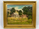 Framed canvas painting, Japanese Ranch by A Harold Knott, 25x21in