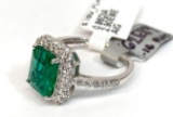 2.90ct Emerald & 0.86ct Diamonds Platinum Ring, Size 7, Certified & Graded by AIG