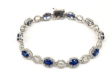 6.16ct Sapphires, 2.75ct Diamonds Platinum Bracelet, 7in Long, Certified & Graded by GLA