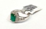 1.39ct Emerald, 0.39ct Diamonds, 18K White Gold Ring, Size 7, Certified & Graded by AIG