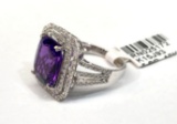 3.70ct Amethyst, 0.80ct Diamonds, 18K White Gold Ring, Size 7, Certified & Graded by AIGL