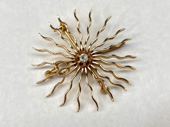14K Gold Pendant/Pin with Diamond Gemstone