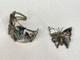 925 Silver and Abalone Bracelet and Pin