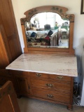 Antique German Marble Top Dresser w/ Bevelled Mirror