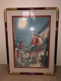 15x20in Signed & Framed Japanese Wood Block Print, Cityscape