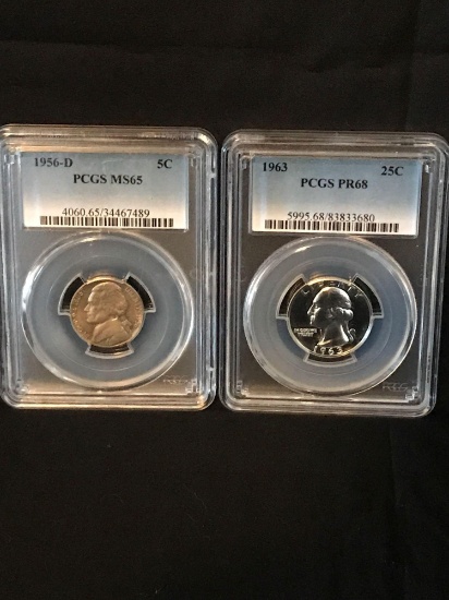 1956-D MS65 Nickel 1963 MS68 Quarter 2 Units