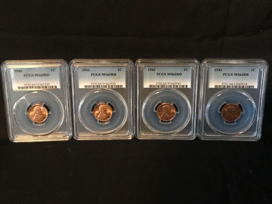 1944 PCGS MS65RD MS64RB Wheat Penny 4 Units