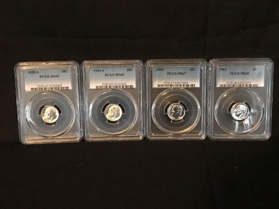 1953-S MS65 1963 PR67 1963 PR68 Dimes 4 Units