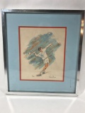 William Sloan Framed Painted Lithograph First Serve