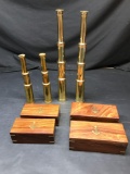 Brass Telescoping Spy Glass Wood Box 4 Units