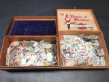 5000+ Loose Vintage US Stamps 2 Wood Cigar Boxes