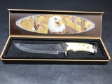 Bald Eagle Carved Collector Knife in Wood Box