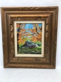 Olive Framed Painting House in Woods