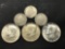 6 Mixed Coins, 3 Silver Kennedy Half Dollars, 3 Liberty V Nickels