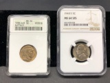 2 Coins, 1938-D Buffalo Nickel ANACS MS64 & 1954-S Jefferson Nickel NGC MS66