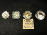 4 Coins, 1981 Dollar, 1979 Dollar, 24K Plated Sacagawea Dollar, 1986 Half Dollar