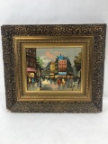Framed Painting Signed Town Square