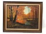 Katarzina Signed & Framed Painting on Canvas 1981 Wood Scene