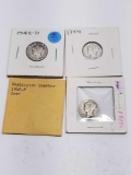 3 Mercury Dimes 1 1946 Washington Quarter 90% Silver