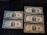 1963 Redseal 2 Dollar Bill 5 Units