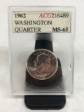 1962 Washington Silver Quarter Slabed 90%