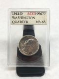 1962D Washington Silver Quarter Slabed 90%